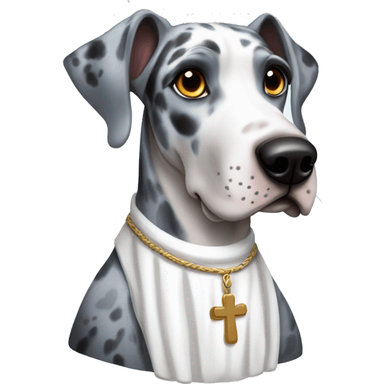 Blue Merle Great Dane wearing a nun costume  emoji