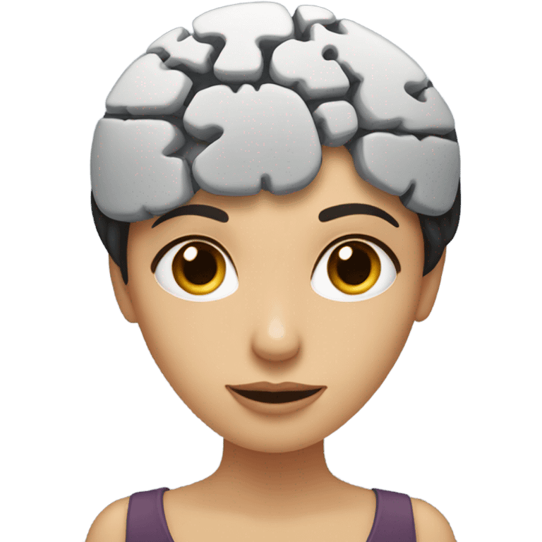 A woman with dark hair holding a brain in her hands, extending it outward, symbolizing offering or sharing knowledge, with a thoughtful and expressive look. emoji