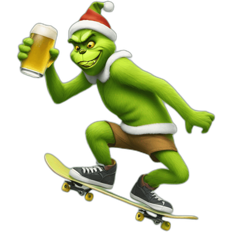 grinch skateboarding with a beer emoji