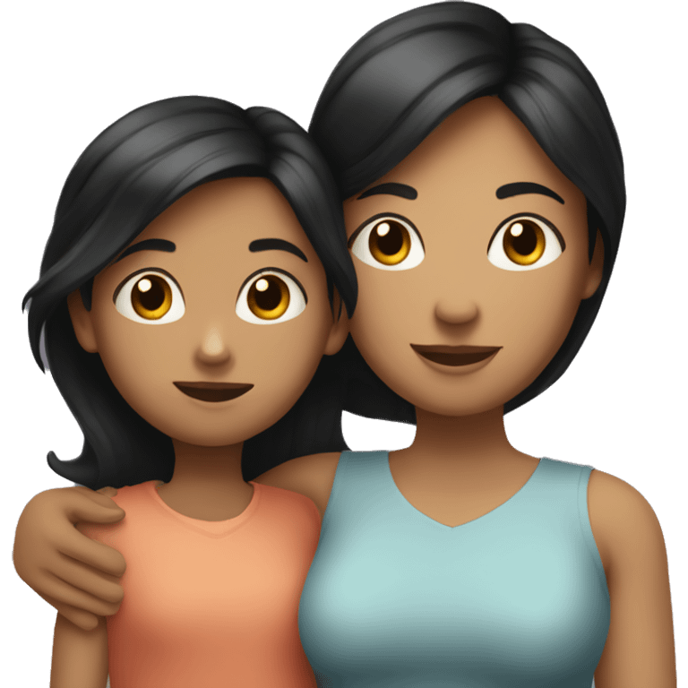 hug mother with short black hair and daughter with long brown hair emoji