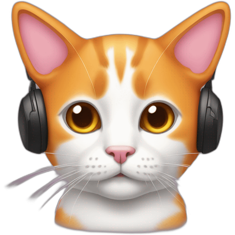 orange cat, pink nose, white nose bridge, white mouth, white chest, wearing headphones emoji