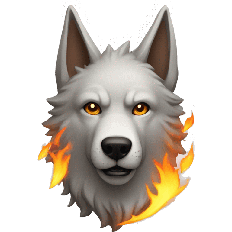 Lobo con cara de humano riendose con fuego detras emoji