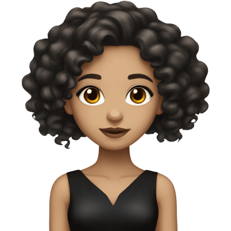 Light skin girl with black long curly hair, brown eyes, black Chanel dress emoji