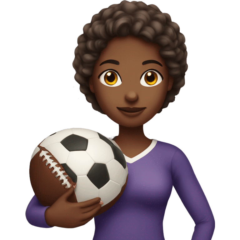 Brown skin girl with a football emoji