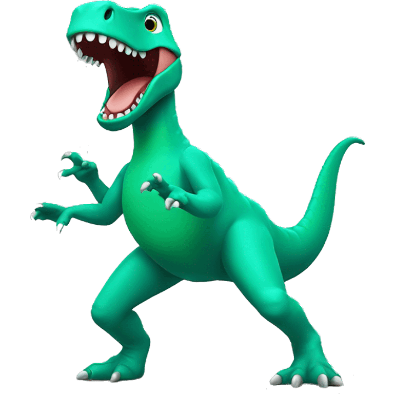 Green (turquoise) dinosaur break dancing emoji