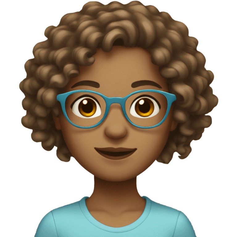 Wearing light blue round glasses Light brown girl with light brown eyes and long curly hair emoji