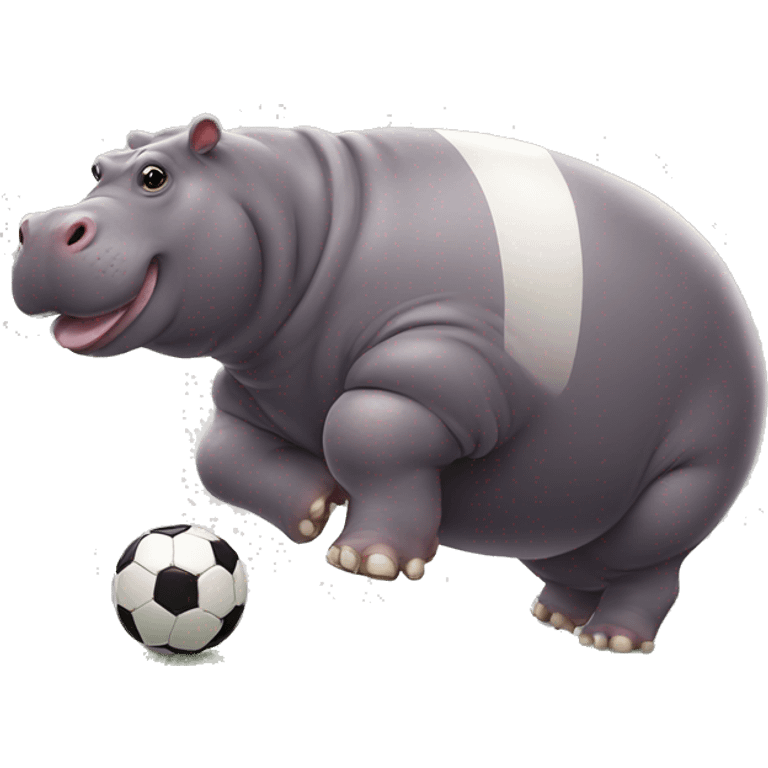 fat hippo as soccer player kick ball left leg emoji