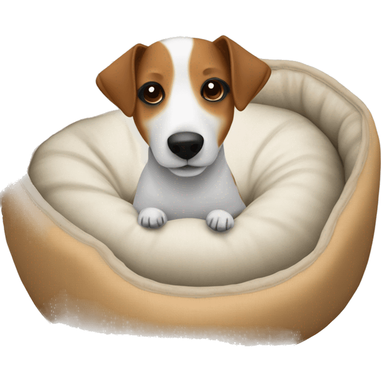 Jackrussell comfy in dog bed emoji