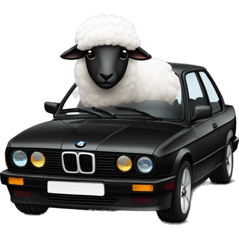 little sheep and black car bmw e30 emoji