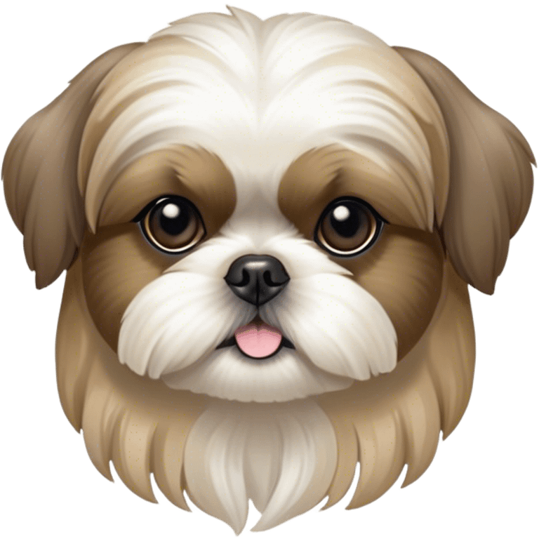 Cinematic Noble Shih Tzu Portrait Emoji, Poised and elegant, with a luxurious, flowing fur in refined muted tones, delicate features and wise, gentle eyes, simplified yet meticulously detailed, glowing with a soft, regal radiance, high shine, exuding quiet dignity and timeless charm, soft glowing outline, capturing the essence of a noble Shih Tzu that epitomizes refined poise! emoji