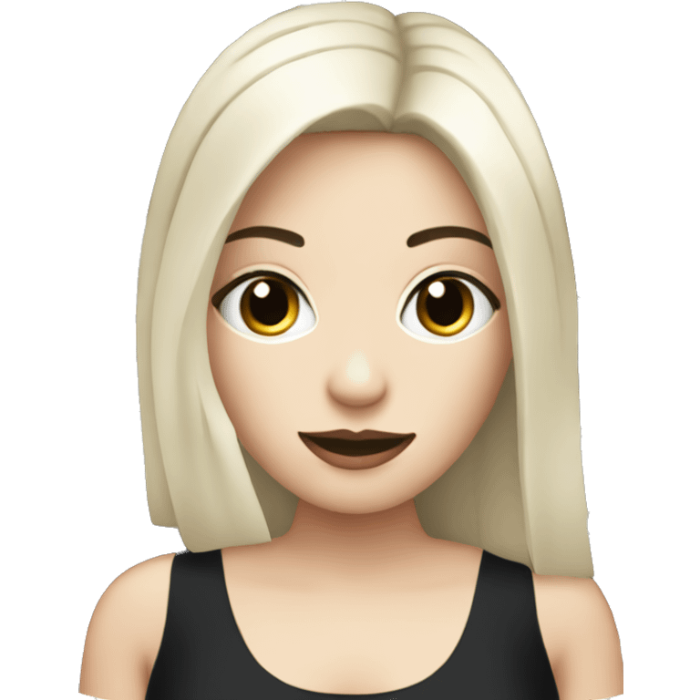 woman with black hair and pale skin wearing black dress and holding computer emoji