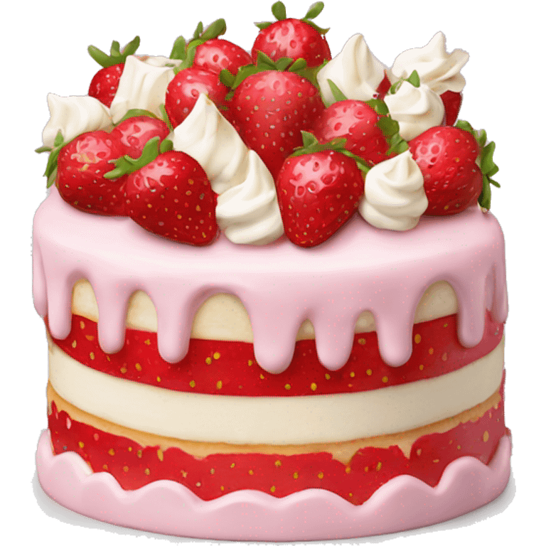 Pink strawberries and cream birthday cake  emoji