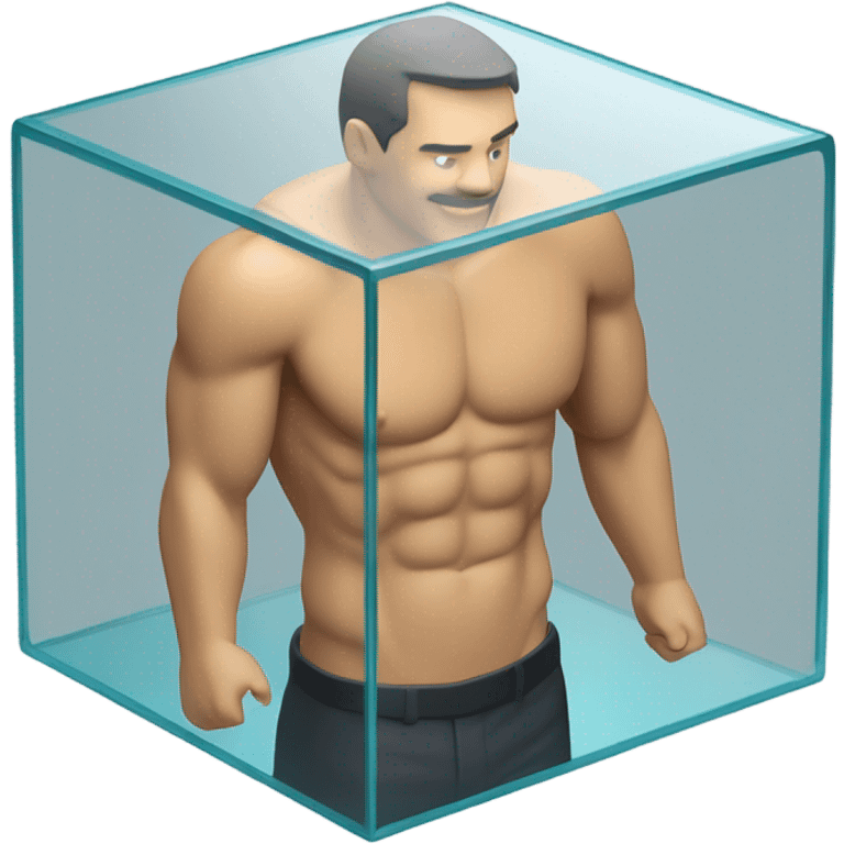 man abs inside a glass cube isometric view emoji