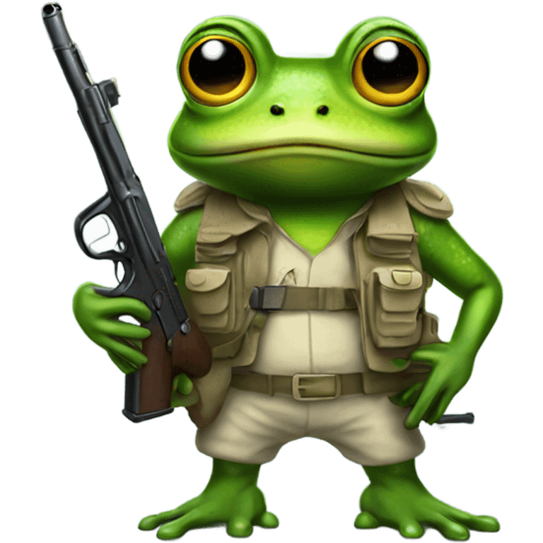 Frog standing with gun and helmet emoji