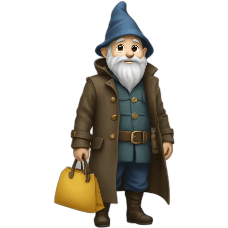 Gnome selling stuff from within his trenchcoat emoji