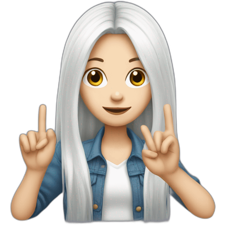 white skin long haired girl showing three fingers emoji