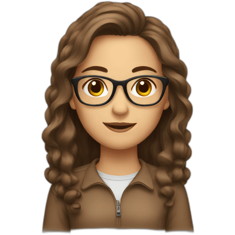 Girl with brown long thick hair and brown glasses driving a car emoji