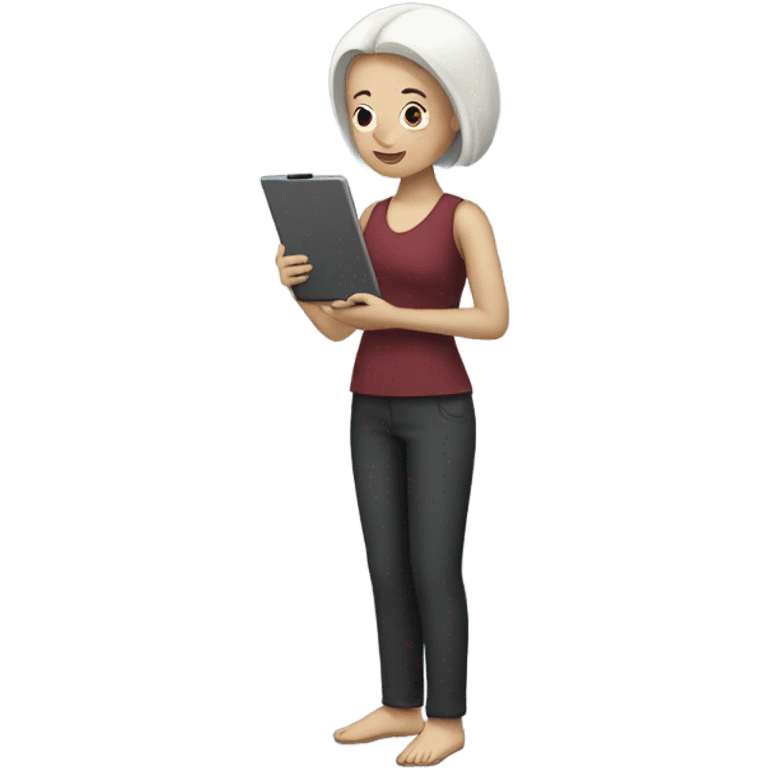 white skin woman standing with ipad emoji