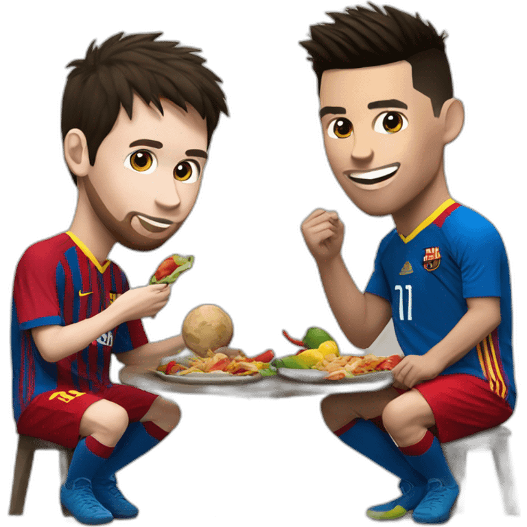 Messi and ronaldo eating a tajing  emoji