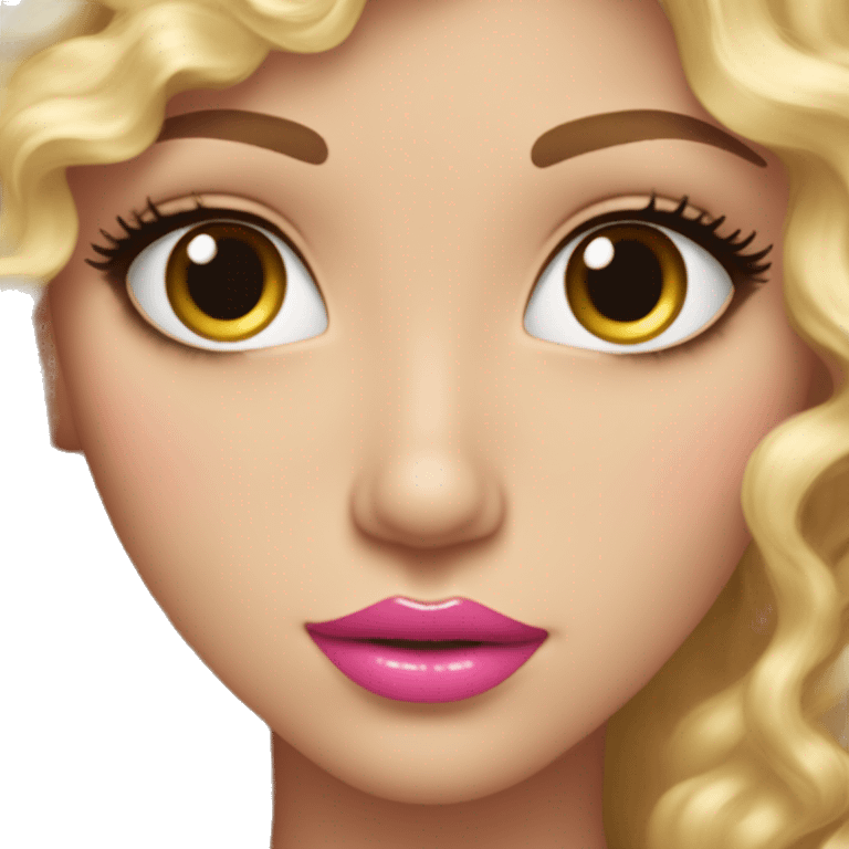 blond and long curly hair, the longest eyelashes and big pink lips with lipgloss on them emoji