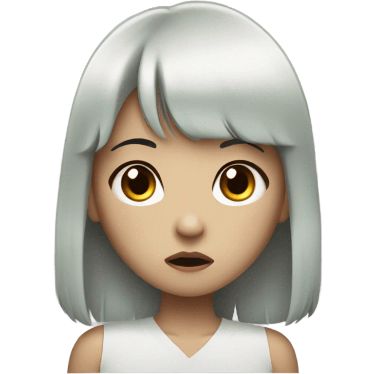 Zombie asian girl with black hair and bangs face and shoulders emoji