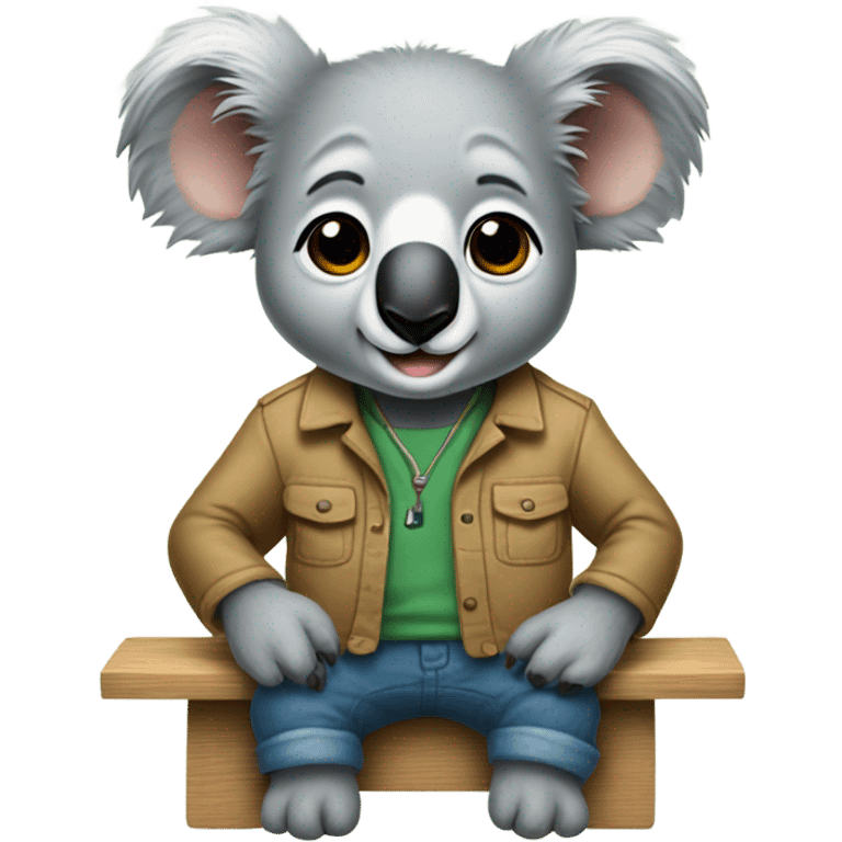 hypster Koala with a work jacket building a stool
 emoji