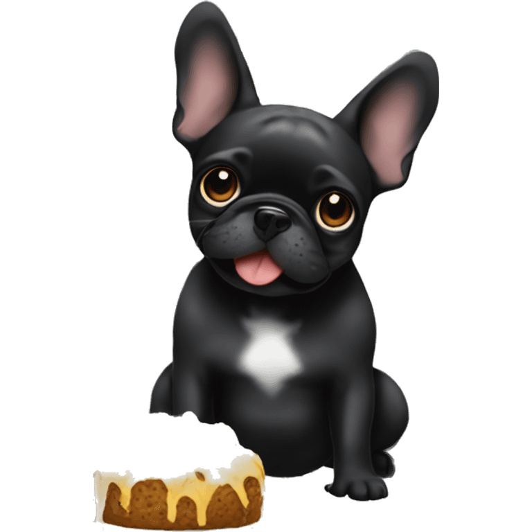 Black frenchie eating messy emoji