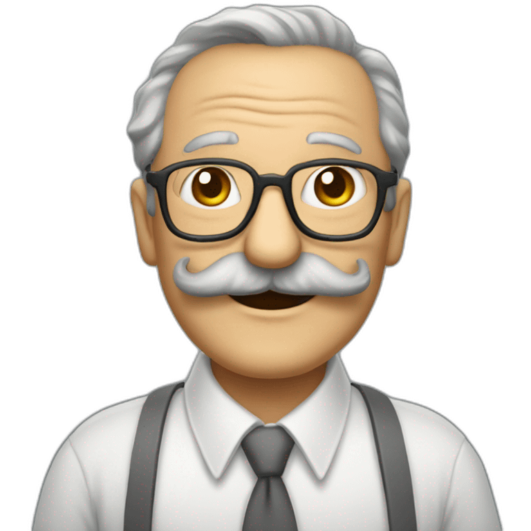 smiling old painter wearing a big gray horeshoe mustache and glasse. he wears a shirt and tie emoji