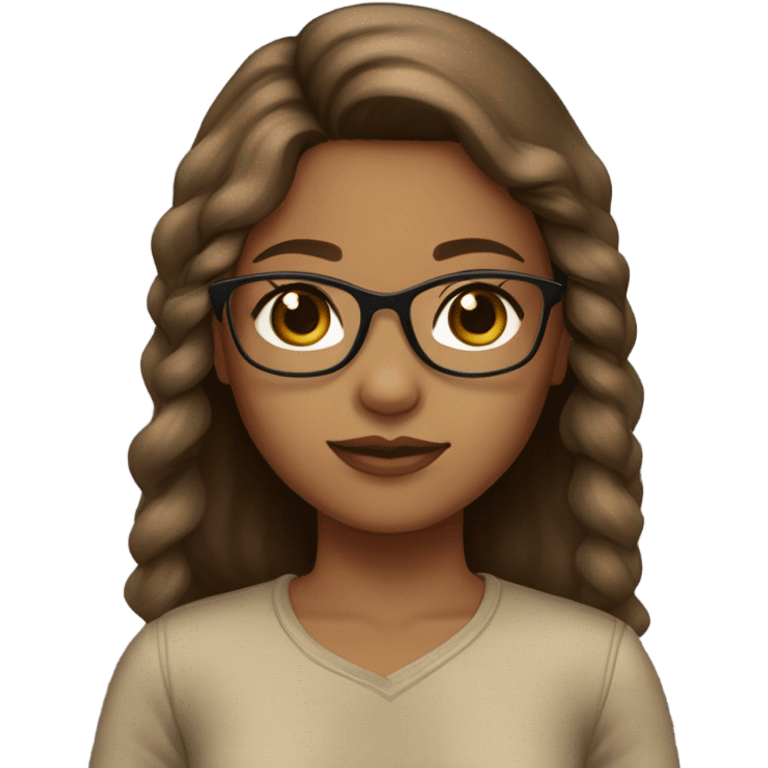 light brown skin girl with, light brown eyes, light brown hair, light brown glasses, light brown shirt, with light brown hair bow emoji