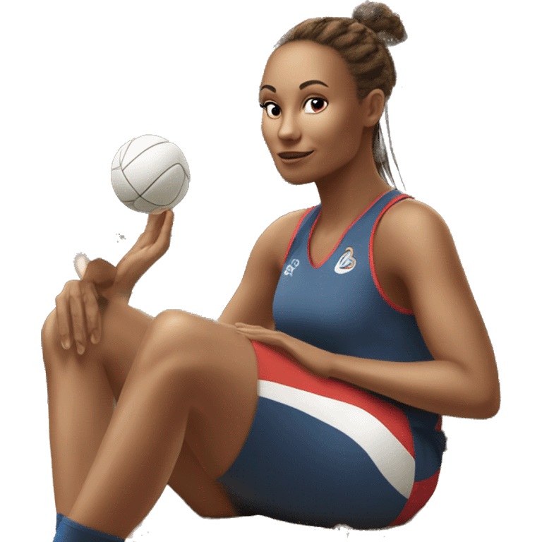 A netballer shooting a shot whil sitting on an elephant emoji