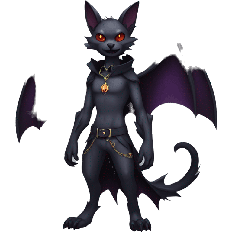 cool edgy anthro fantasy dark-shadow-themed animal vampiric bat-cat-hybrid Fakemon  with a collar full body emoji