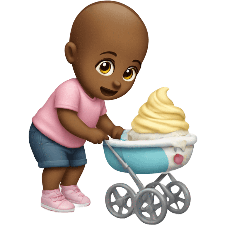 Baby in a walker eating ice cream emoji