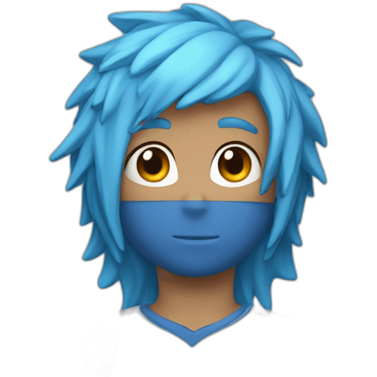 a boy who likes basketball and video games who has blue hair, a cap and sweater emoji