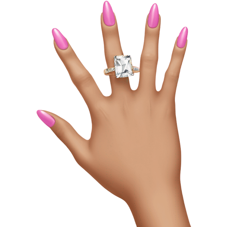 Middle finger with engagement ring and pink nails emoji