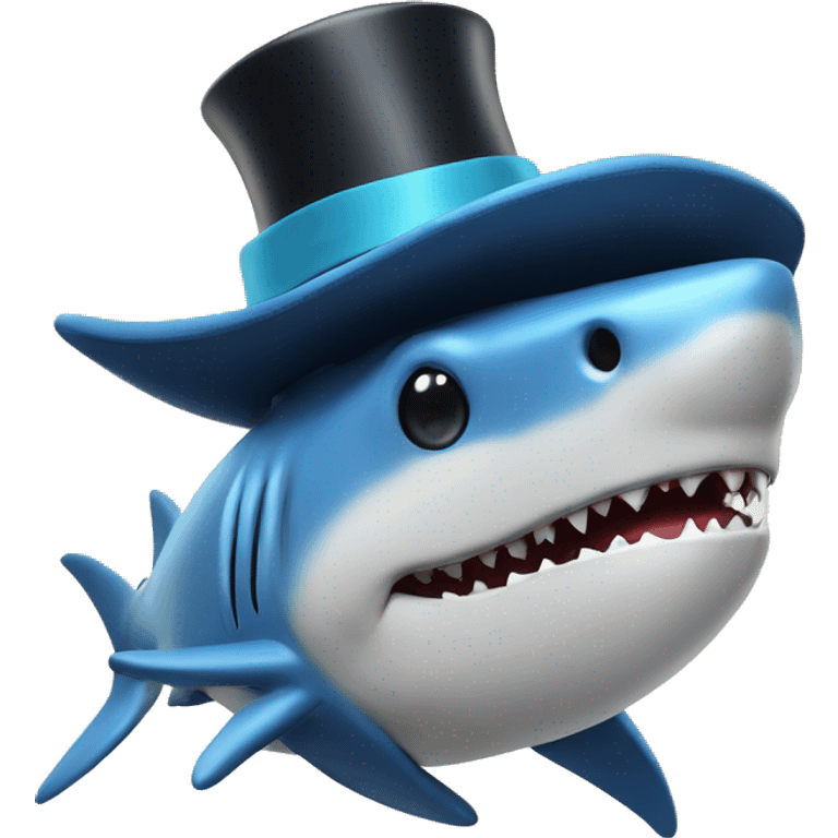 Shark in a tophat with a blue cow sitting by it emoji