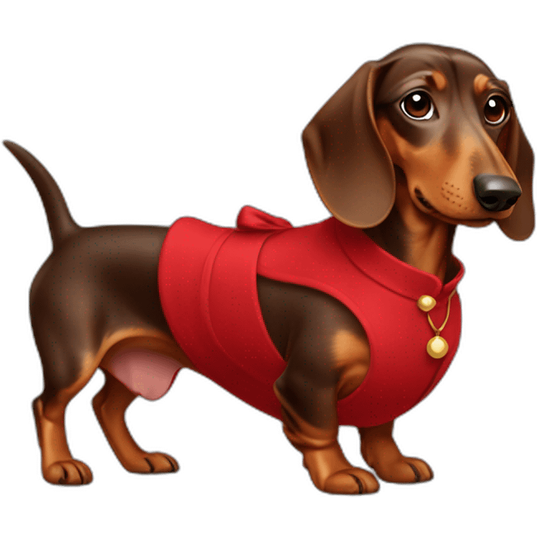 Lady brown Dachshund whith red dress emoji