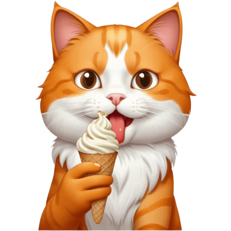 orange cat eating ice cream chocolate emoji