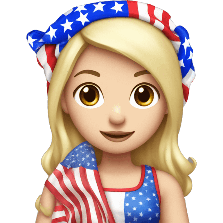 Fourth of July girl, red white and blue outfit with a red white with a firework, headband white girl ￼ emoji