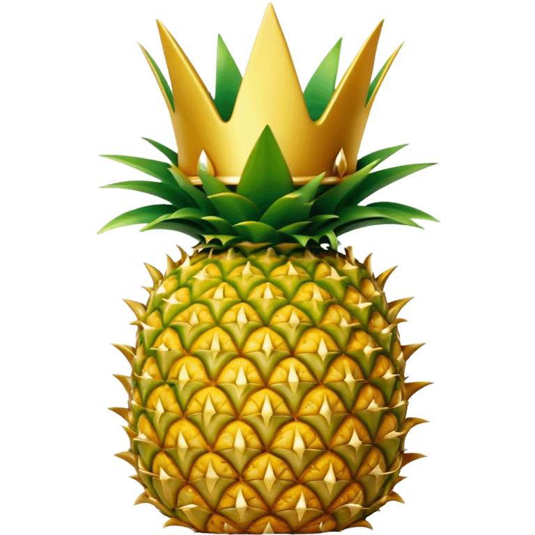 Cinematic Realistic Pineapple Emoji, Tropical and vibrant, with a golden-yellow textured skin and a crown of spiky green leaves on top. The body of the fruit is sharply geometric, its surface rich with natural patterns. Soft glowing outline, capturing the essence of exotic sweetness and tropical flair in a fresh pineapple! emoji