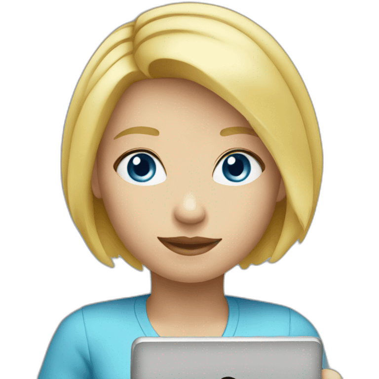 blond-short-hair-blue-eyes using tablet emoji