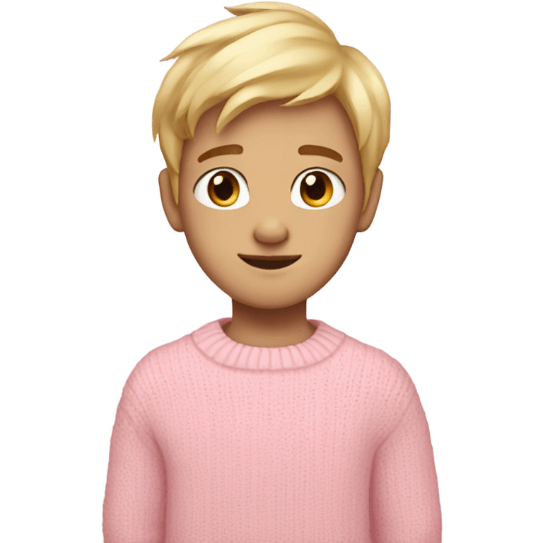 a fair skin boy in pink pastel sweater, blonde hair and cute pose emoji