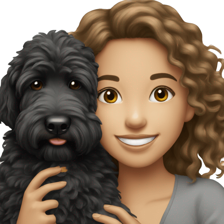 happy girl with black goldendoodle emoji