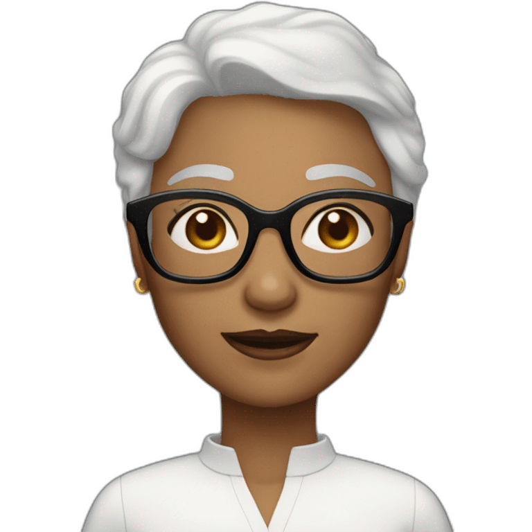 older white skin women black very short hair and big glasses  emoji