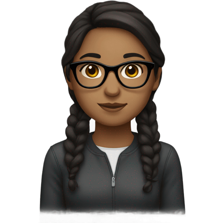 girl with dark brown hair, black glasses and dark brown eyes emoji