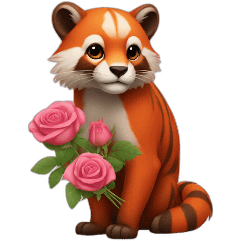 Ailurus fulgens avec un bouquet de rose emoji