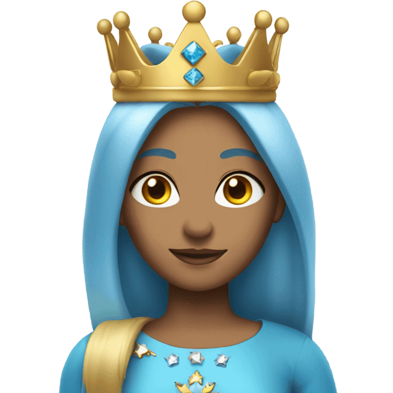 A queen with blonde hair, blue eyes, a crown, and sleek, smooth hair  emoji