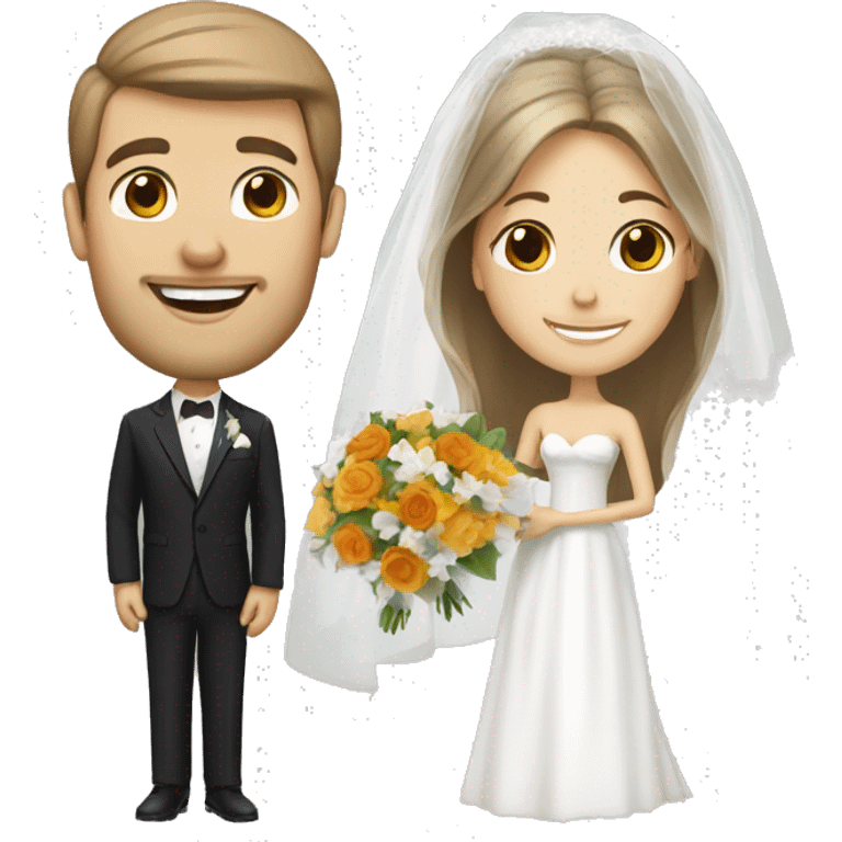 White brown hair bride and white brown hair groom emoji