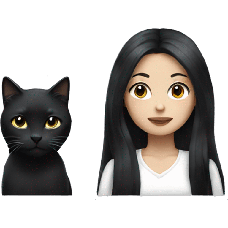 girl with long black hair and white and black cat emoji