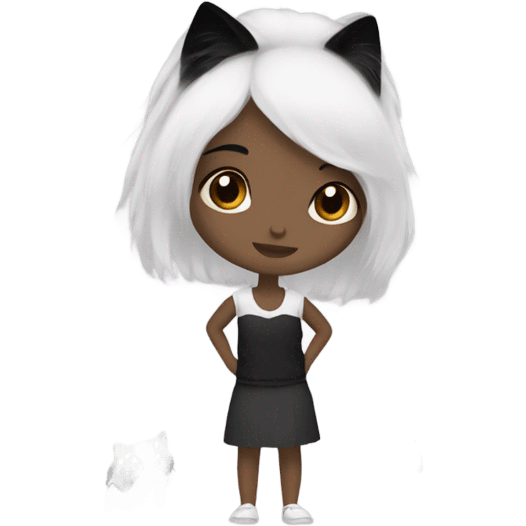 girl with black hair and a white ragdoll cat emoji