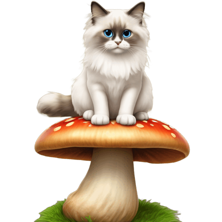 Ragdoll cat sitting on the top of a giant mushroom  emoji